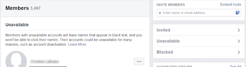 screenshot unavailable Facebook group members