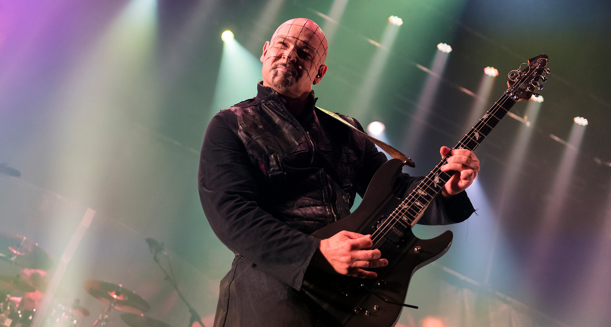 Marek &quot;Ashok&quot; Šmerda wears corpsepaint that makes him look a little like Hellraiser&#039;s Pinhead as he performs live with Cradle of Filth.