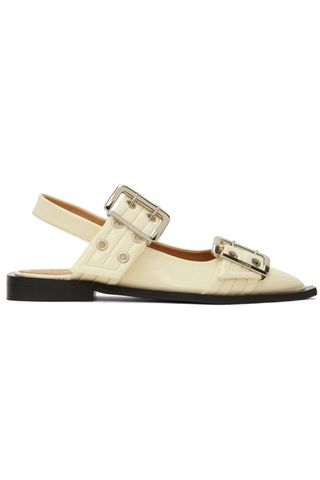 Ganni Off-White Feminine Buckle Ballerina Flats