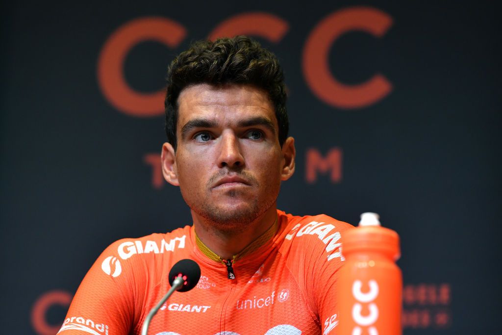 Greg Van Avermaet takes questions from the press