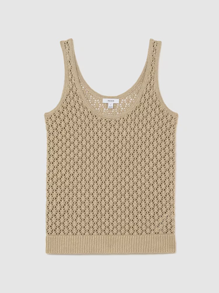 Reiss, Colette Linen Open-Stitch Knitted Vest