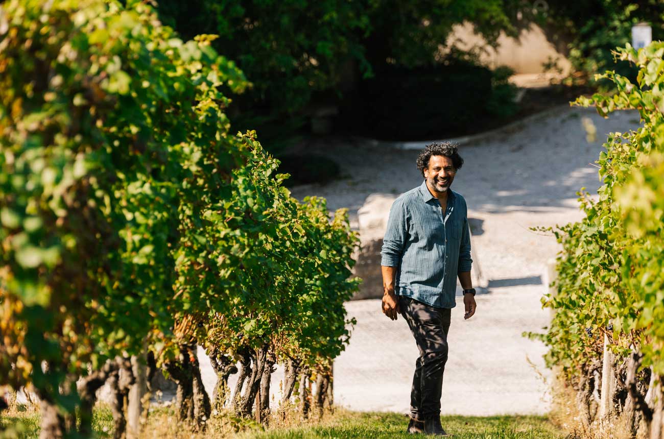 Image of Malivoire Winery general manager Shiraz Mottiar, who advocates for sustainable viticulture certification in the vineyard.