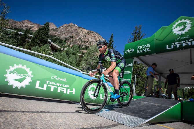 Jonathan Clarke (Worthy Pro Cycling) leaves the start house for the prologue at the 2019 Tour of Utah