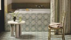 bathroom with tiled bath