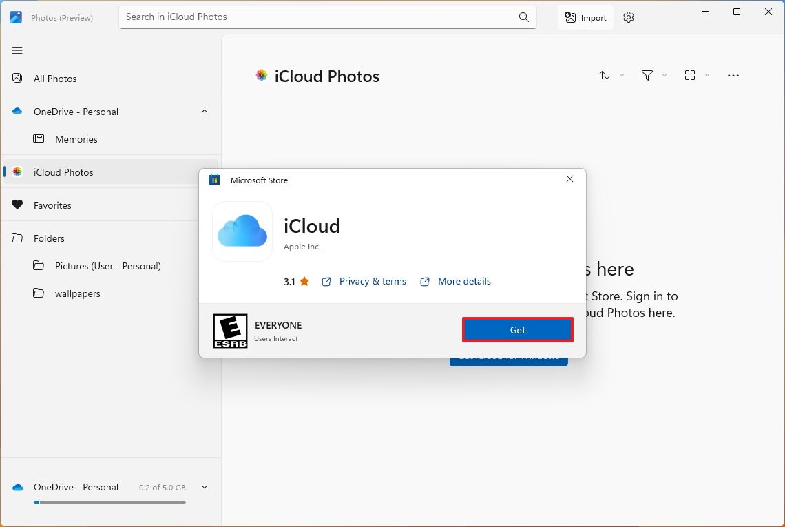 Microsoft Store download iCloud for Windows 11