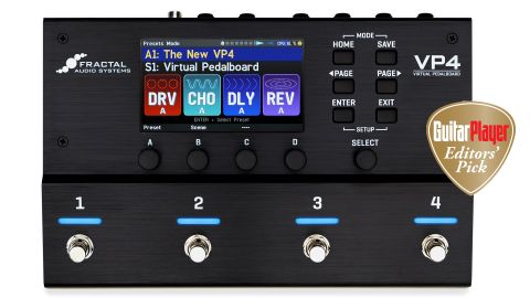 An image of the Fractal Audio VP4 with Guitar Player&#039;s Editors&#039; Pick award insignia