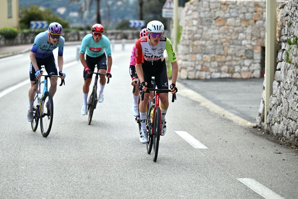 VENCE FRANCE FEBRUARY 23 Louis Barre of France and Team Intermarche Wanty attacks during the 57th Tour des Alpes Maritimes et du Var 2025 Stage 2 a 1318km stage from VillefranchesurMer to Vence 327m on February 23 2025 in Vence France Photo by Billy CeustersGetty Images