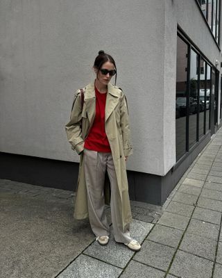 Fashion influencer wearing stone-colored pants