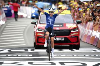 RODEZ FRANCE JULY 26 Yara Kastelijn of The Netherlands and Team FenixDeceuninck celebrates at finish line as stage winner during the 2nd Tour de France Femmes 2023 Stage 4 a 1771km stage from Cahors to Rodez 572m UCIWWT on July 26 2023 in Rodez France Photo by Alex BroadwayGetty Images