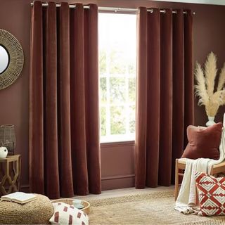 Yard Heavy Chenille Lined Eyelet Curtains, Nutmeg