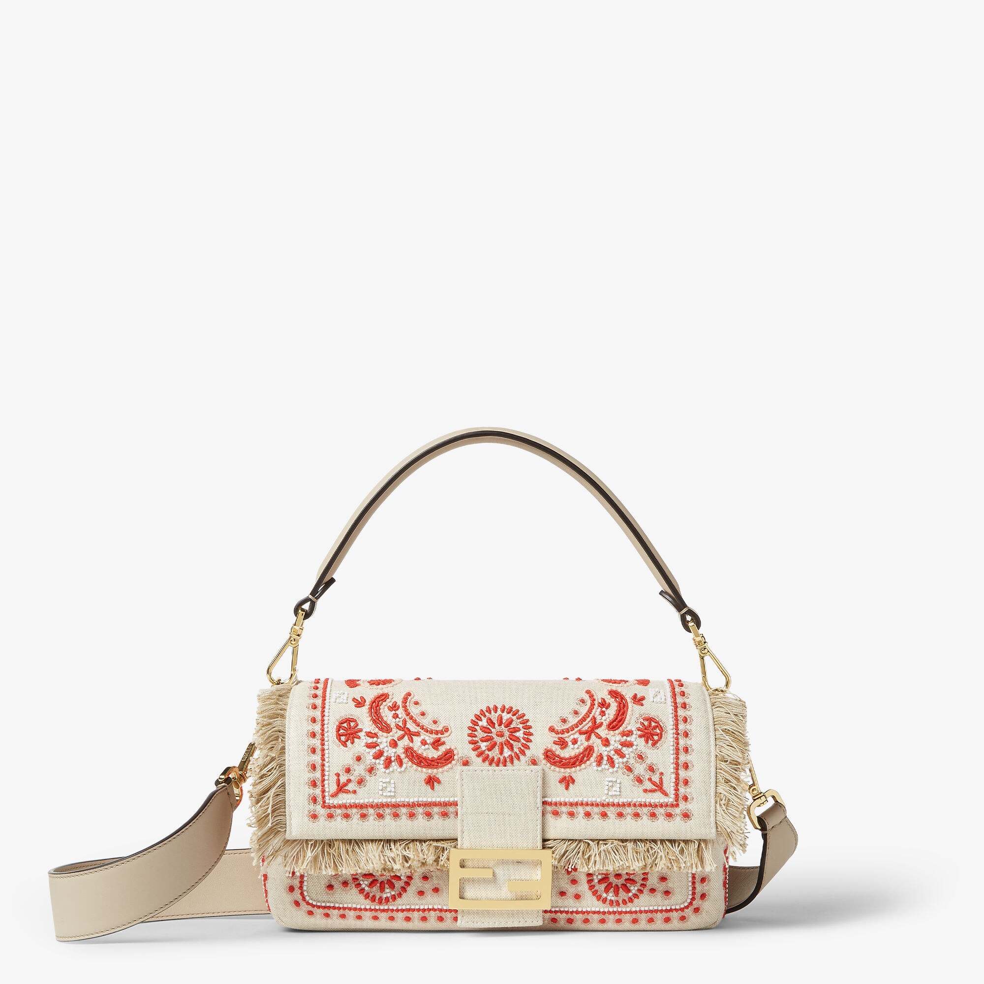Baguettecanvas Bag With Coral Bandana Embroidery