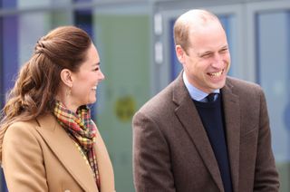 Prince William, Duke of Cambridge and Catherine, Duchess of Cambridge laugh as they officially open The Balfour, Orkney Hospital on day five of their week long visit to Scotland on May 25, 2021 in Kirkwall, Scotland