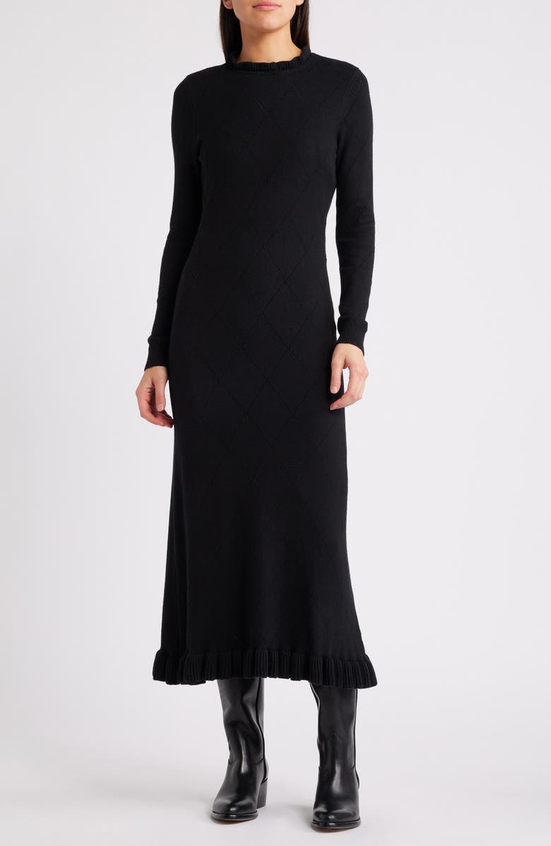 Pointelle Long Sleeve Cotton Blend Sweater Dress