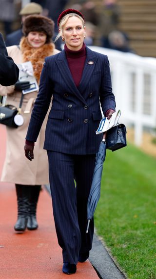 Zara Tindall attends the New Year's Day Racing Meet at Cheltenham Racecourse on January 1, 2025