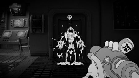 Mouse: P.I. For Hire screenshot featuring an enemy melting down to their skeleton