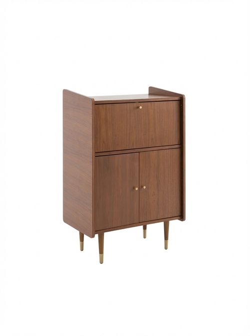 Ronda Vintage Walnut Veneer 3-Door Bar Cabinet
