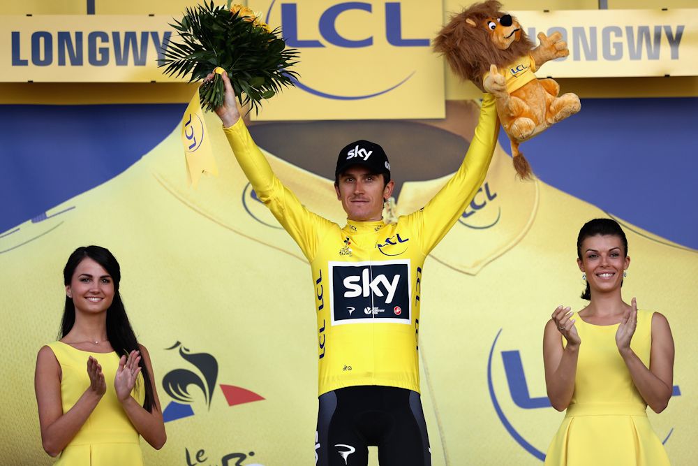 Geraint Thomas in the yellow jersey after stage 3 at the Tour de France
