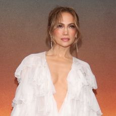 Jennifer Lopez in a white ruffle maxi ensemble from Chloé's Fall 2024 collection at the 'Atlas' Mexico fan event May 2024