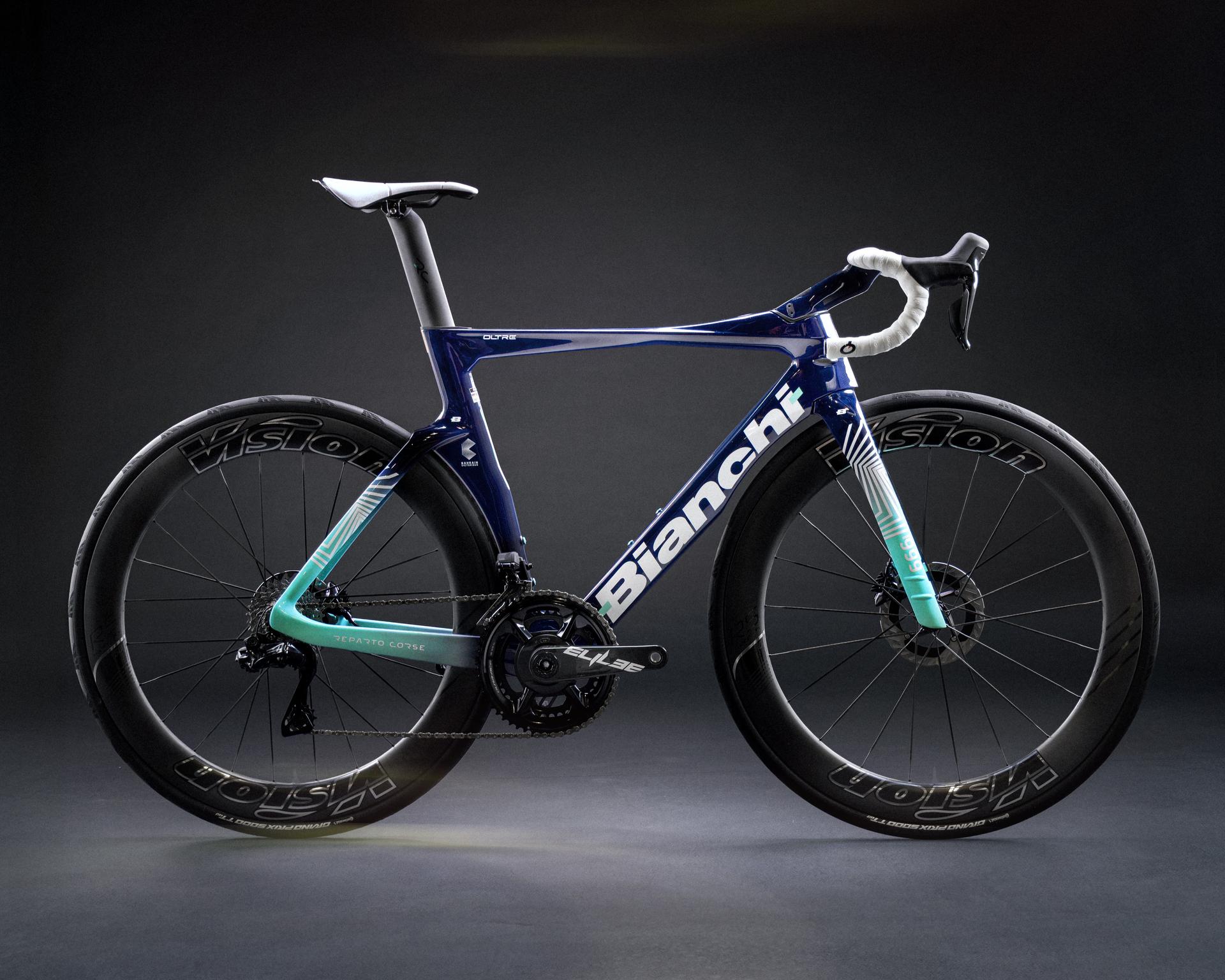 The Bianchi Oltre RC in Bahrain-Victorious colours