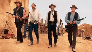 Ben Johnson, Sam Peckinpah, William Holden and Ernest Borgine in The Wild Bunch