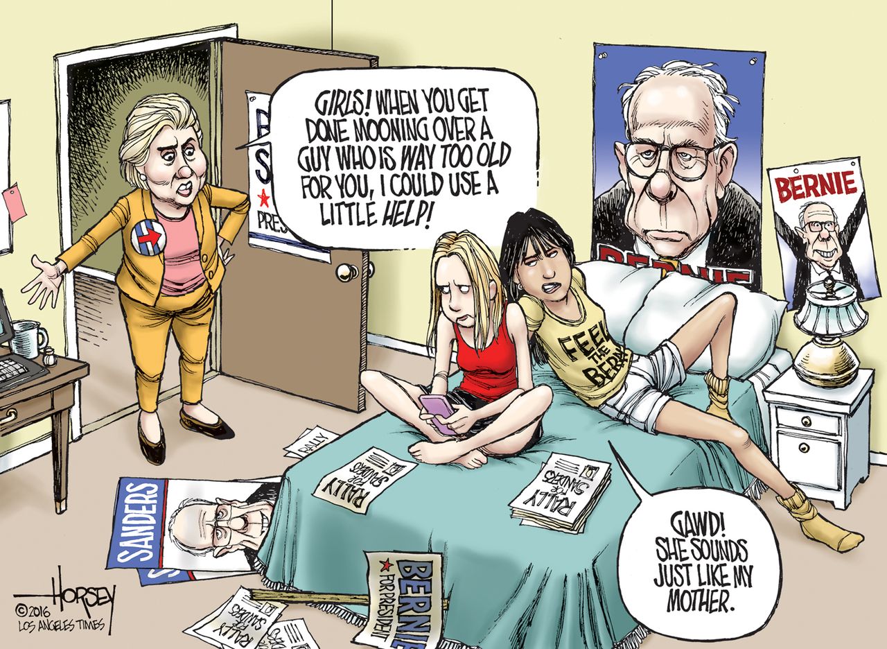 Political Cartoon U.S. Bernie Hillary 2016