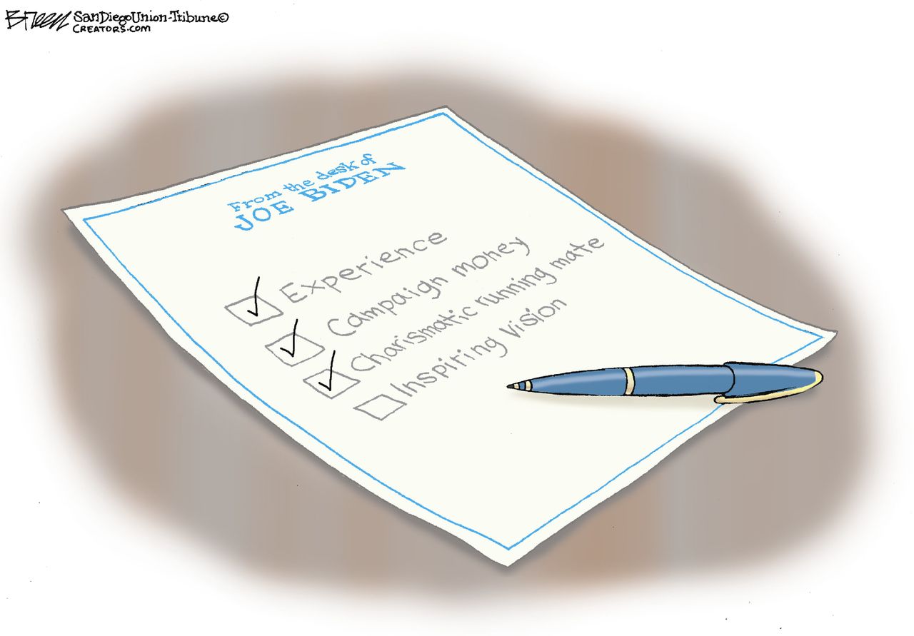 Political Cartoon U.S. Biden 2020 presidential checklist