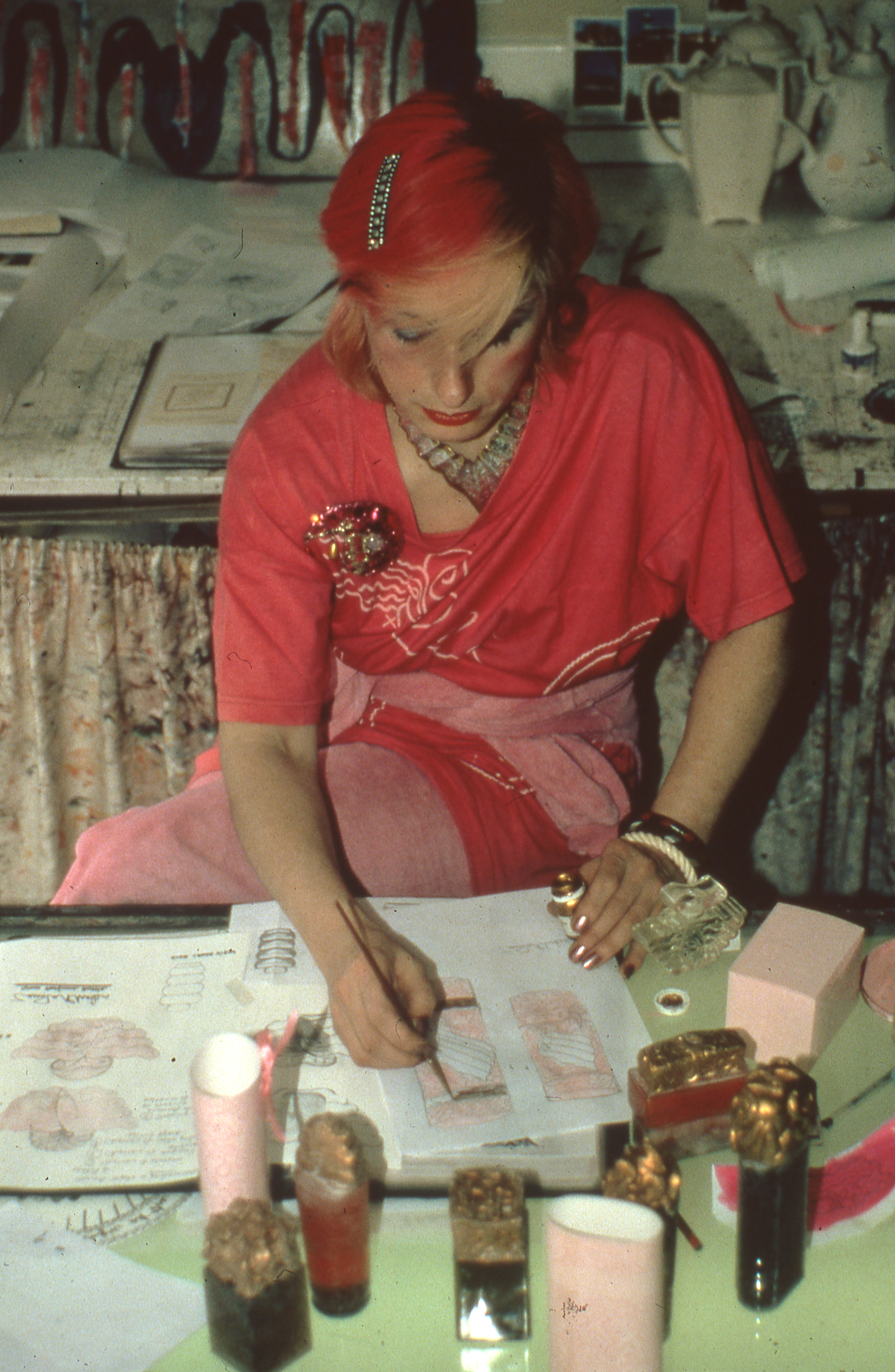 Zandra Rhodes Working in the studio
