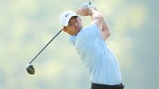 Rory McIlroy of Northern Ireland hits his shot from the 12th tee during the first round of the 2024 PGA Championship at Valhalla Golf Club on May 16, 2024