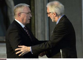 Former UCI president Pat McQuaid and current UCI president Brian Cookson