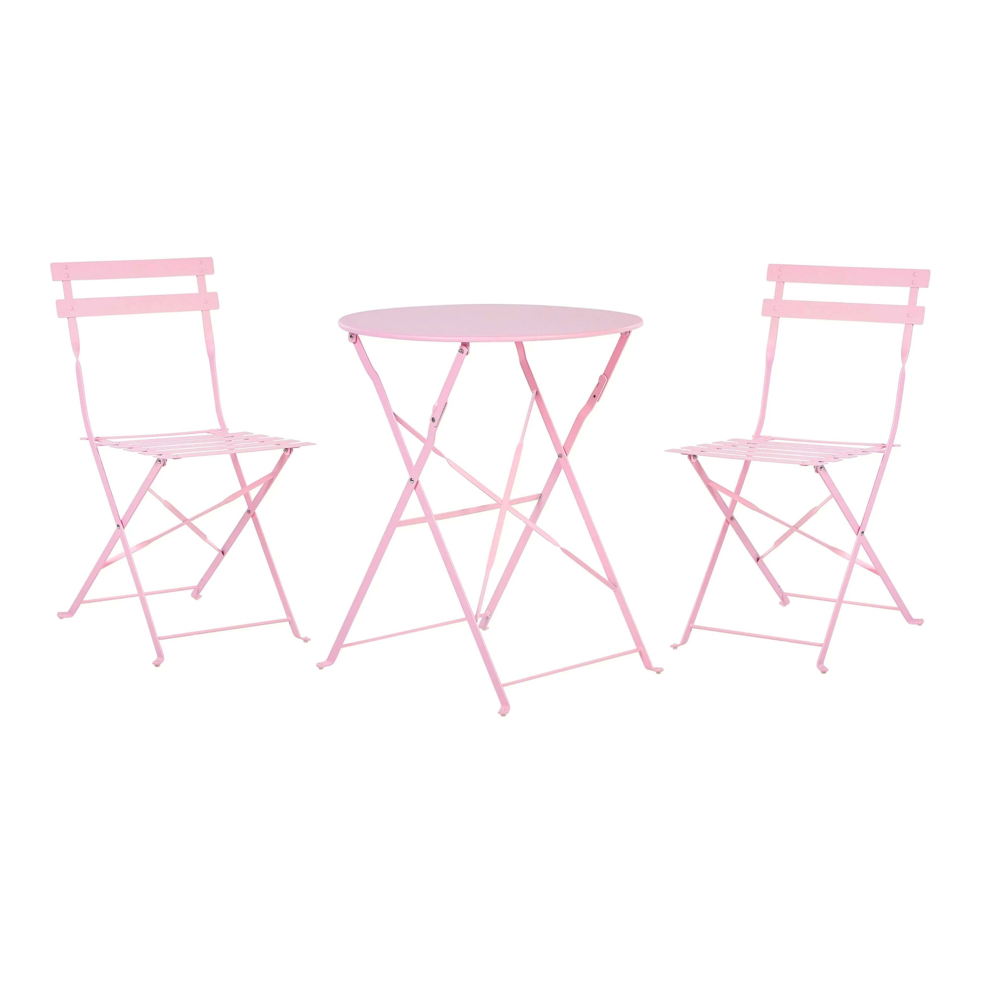 Pink 3 Piece Folding Metal Outdoor Dining Set