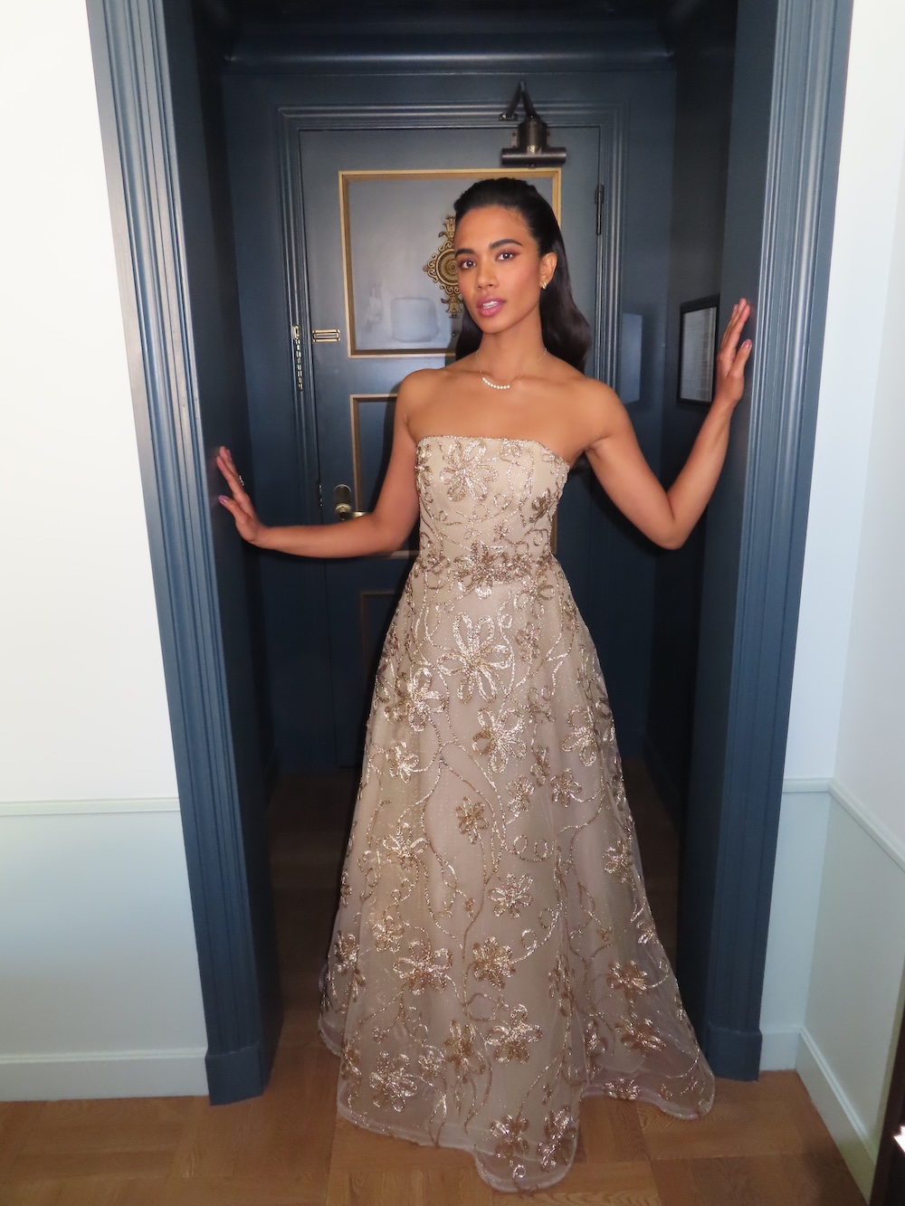 Supriya Ganesh in her Naeem Khan dress for the gold gala