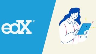EDX logo and illustration of woman using tablet