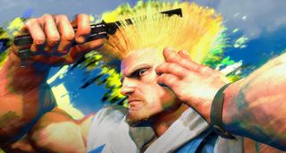 Guile in SF6 combs his hair
