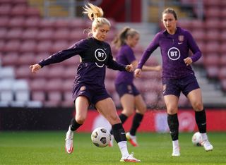 Wiegman was joined at Thursday's press conference by England captain Steph Houghton (Andrew Matthews/PA).