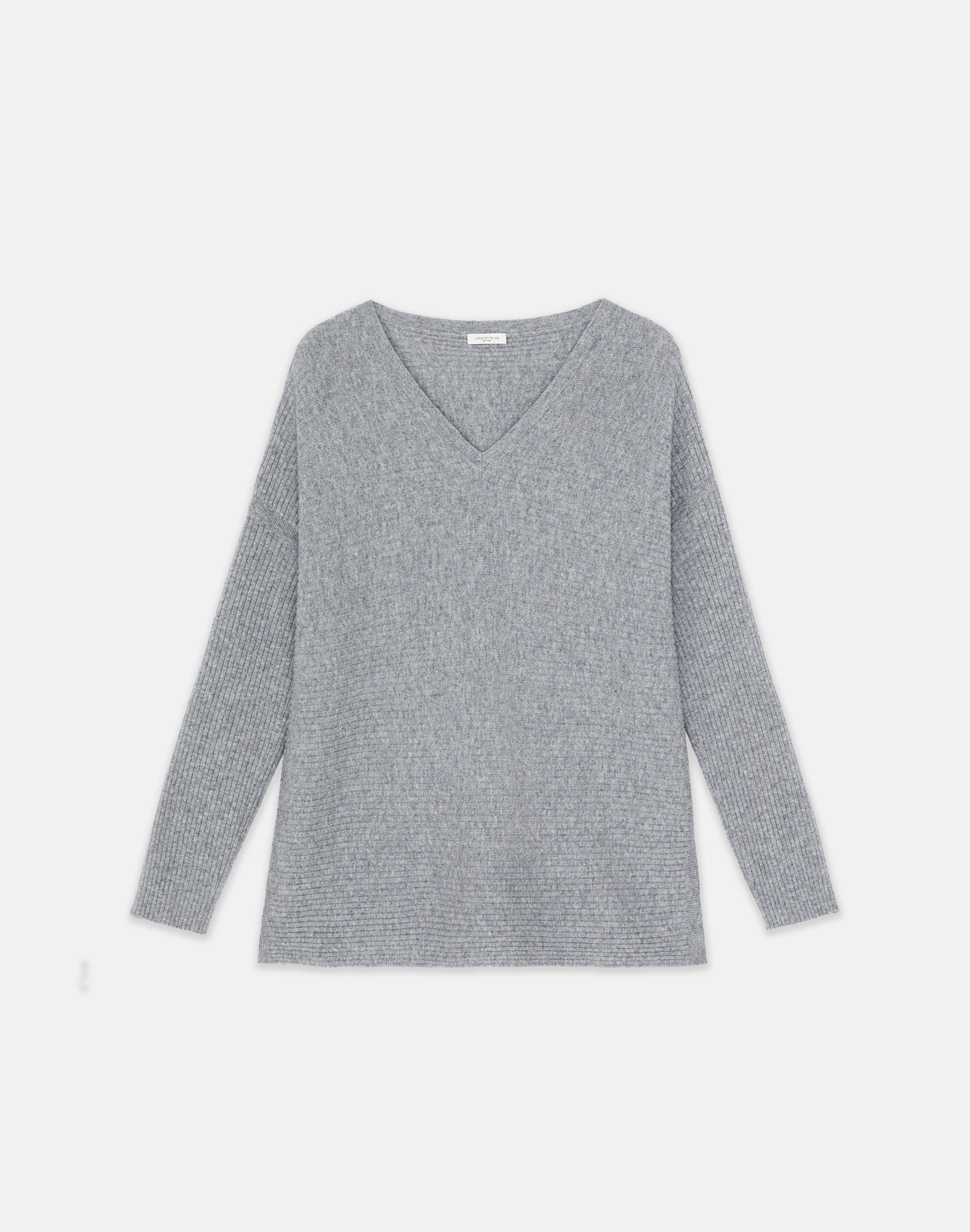 Wool-Cashmere Ribbed V-Neck Sweater
