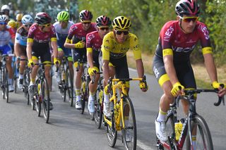 Egan Bernal (Team Ineos) on the celebratory stage 21 of the Tour de France