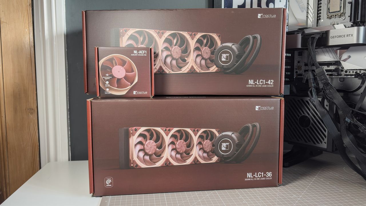 A Noctua NL-LC1 liquid cooler being installed on a test bench for testing.