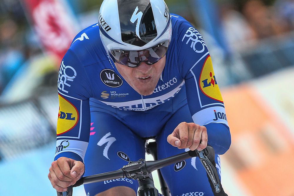 Remco Evenepoel en route to his first podium for Deceuninck-QuickStep