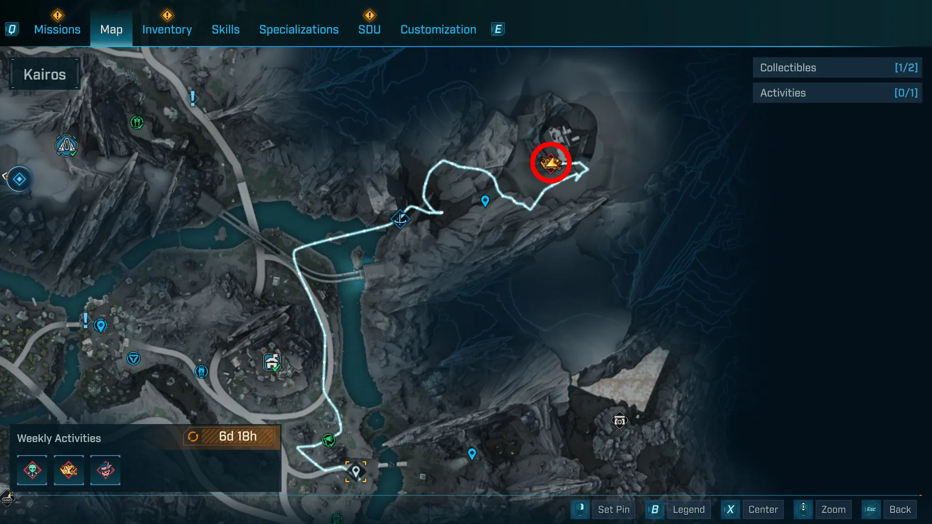 Borderlands 4 Black Market location: A map with a red circle showing the location of Maurice's Black Market machine this week in the Punitive Manufactorum in Cuspid Climb, Terminus Range.