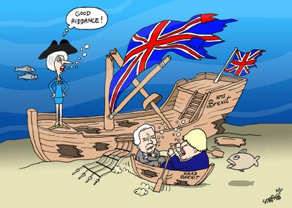 Political cartoon World Great Britain United Kingdom Brexit Theresa May Boris Johnson David Davis