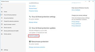 Microsoft Defender Antivirus check for updates option