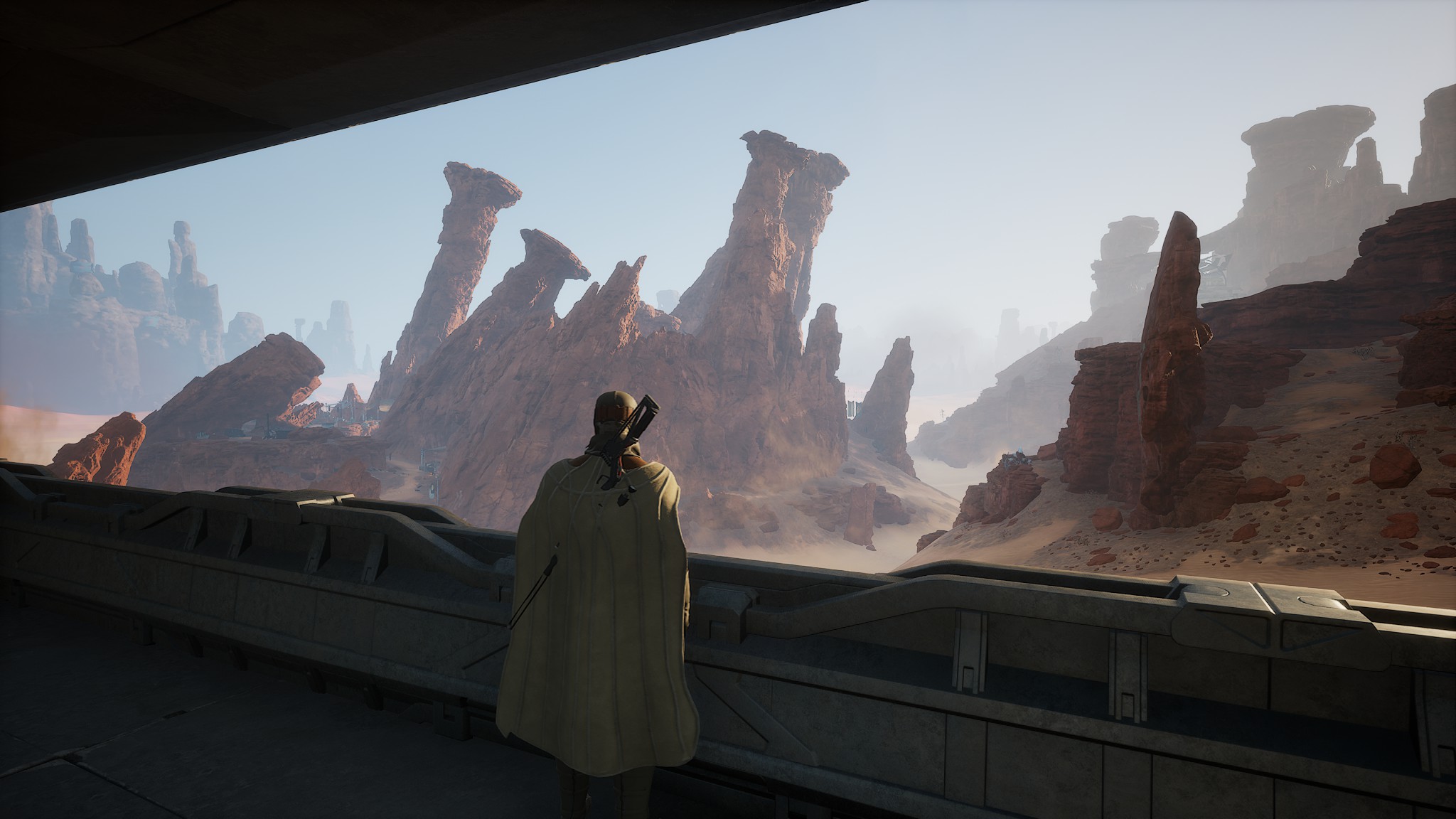 A player looking out over the desert