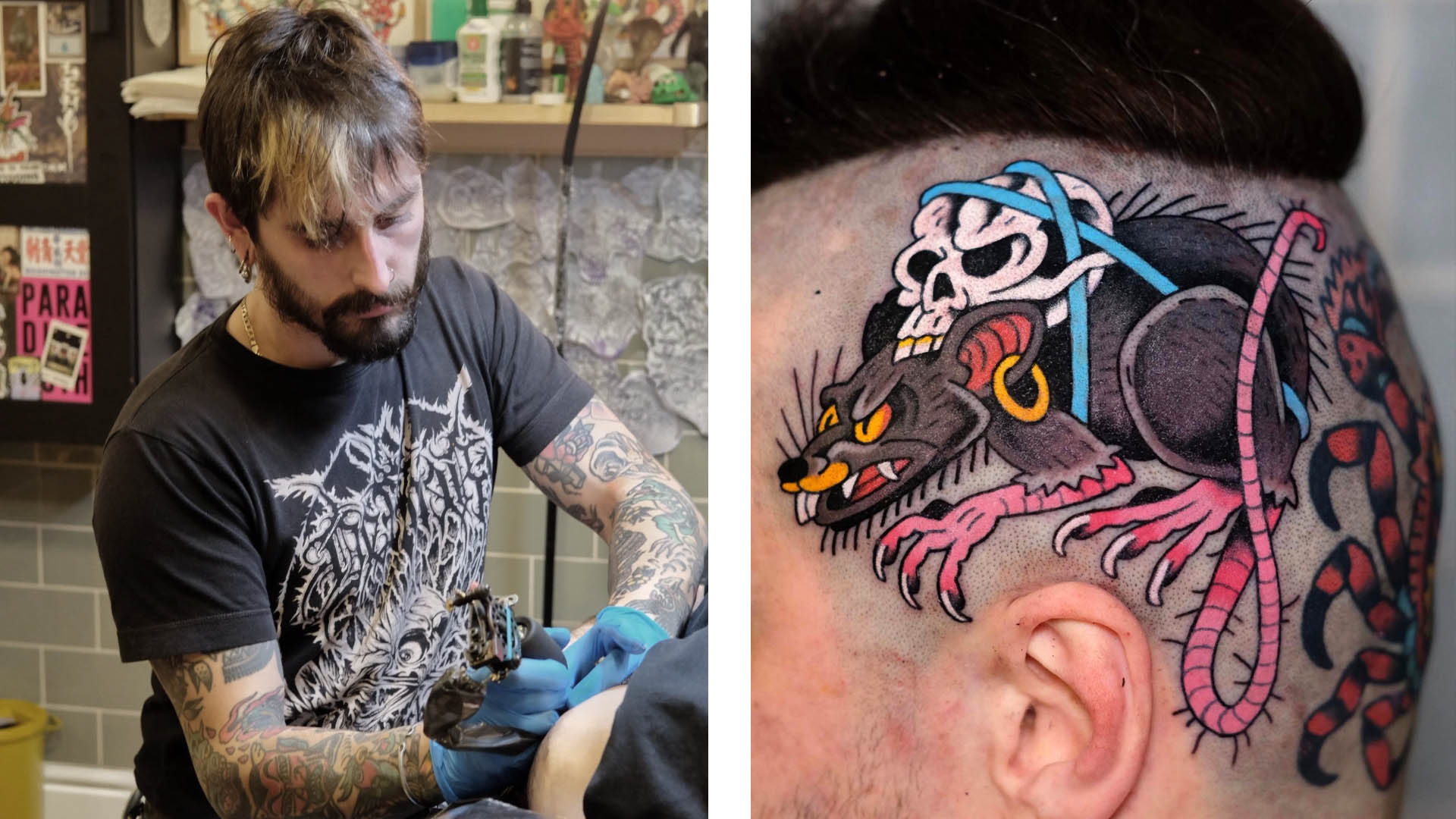 A photo of a head tattoo.