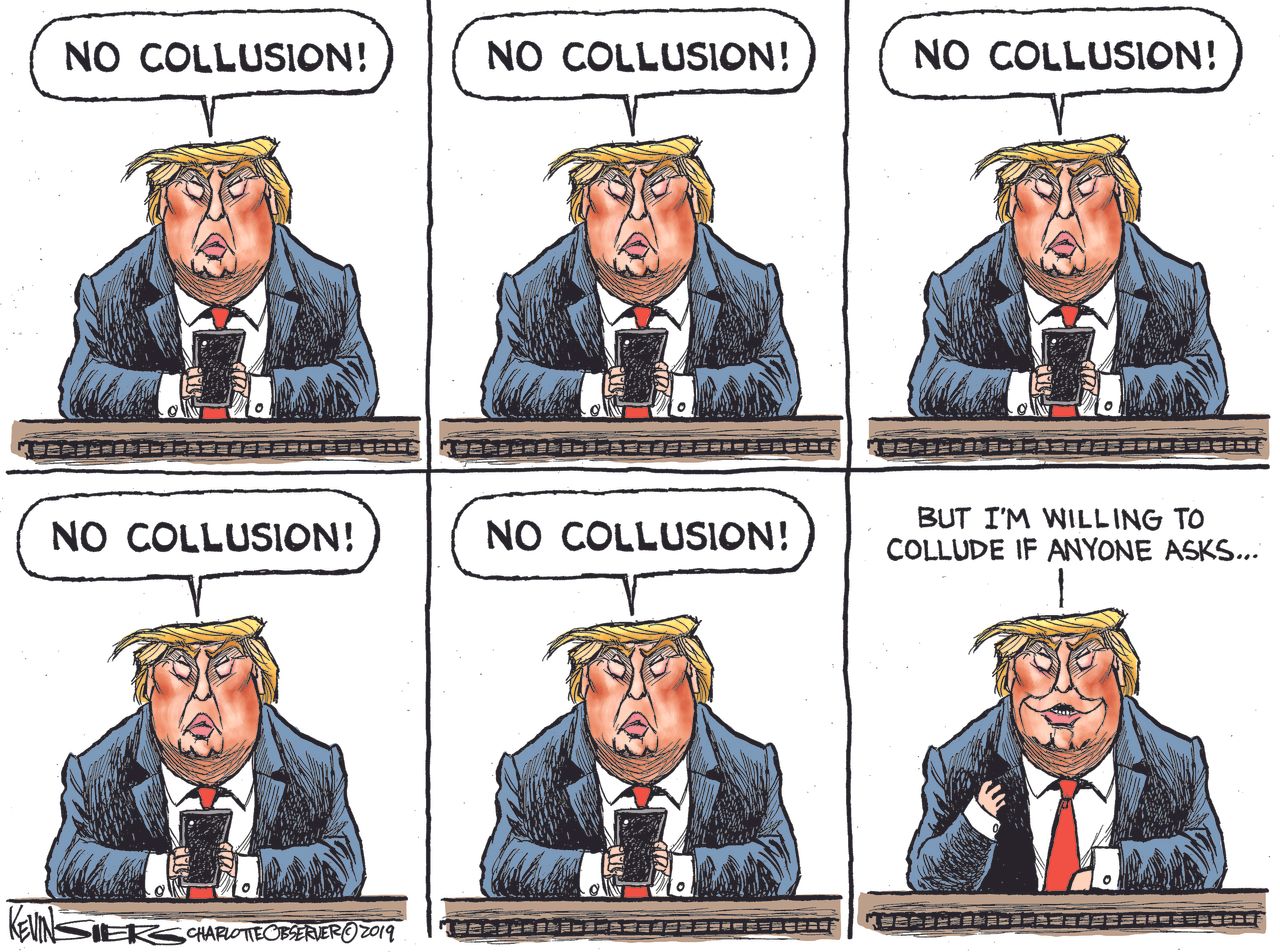 Political Cartoon U.S. Trump No Collusion Foreign Dirt Twitter