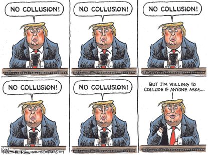Political Cartoon U.S. Trump No Collusion Foreign Dirt Twitter