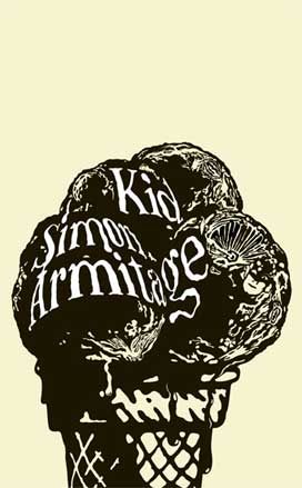 An illustration of a black ice cream with the words Kid Simon Armitage written ontop.