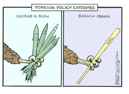 Obama cartoon U.S. Foreign Policy George W. Bush