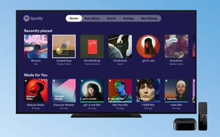 The Spotify app, one of the best Apple TV apps, on an Apple TV