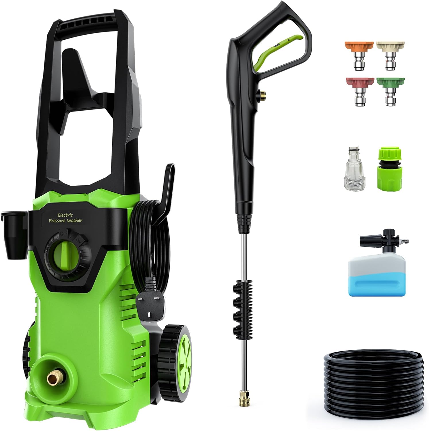 Patoolio Pressure Washers, 450l/h Max 160bar Electric Power Washer With Foam Cannon 48ft Total Long High Pressure Washer for Cars, Fences, Patios, Decks, Patios and Driveway Powerwasher