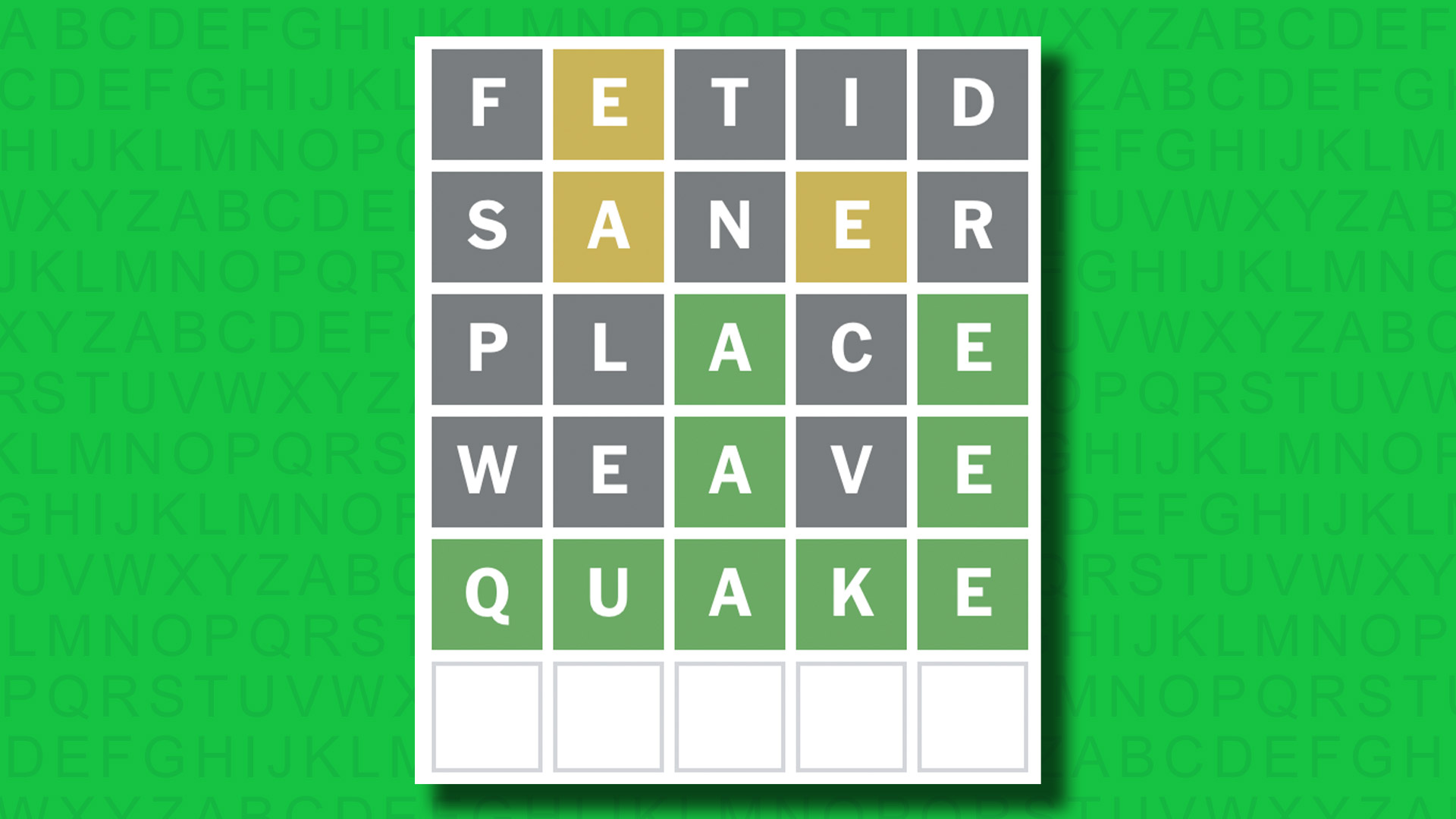 NYT Wordle answer for game 1496 on a green background